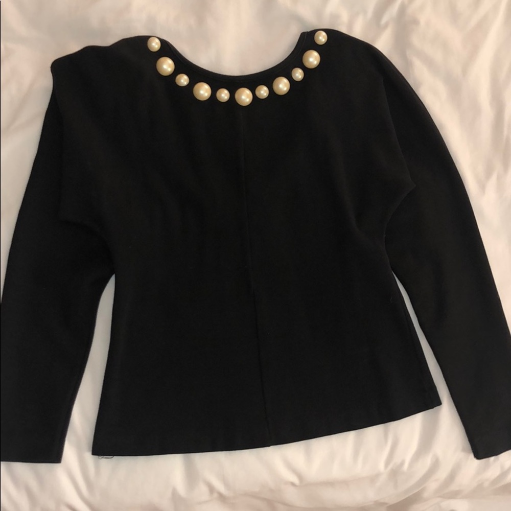Andrea Jovine Pearl Embellished black top